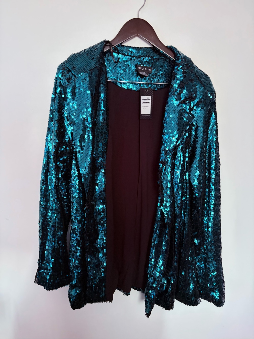 NWT City Chic Emerald Teal Sequin Jacket - Large
